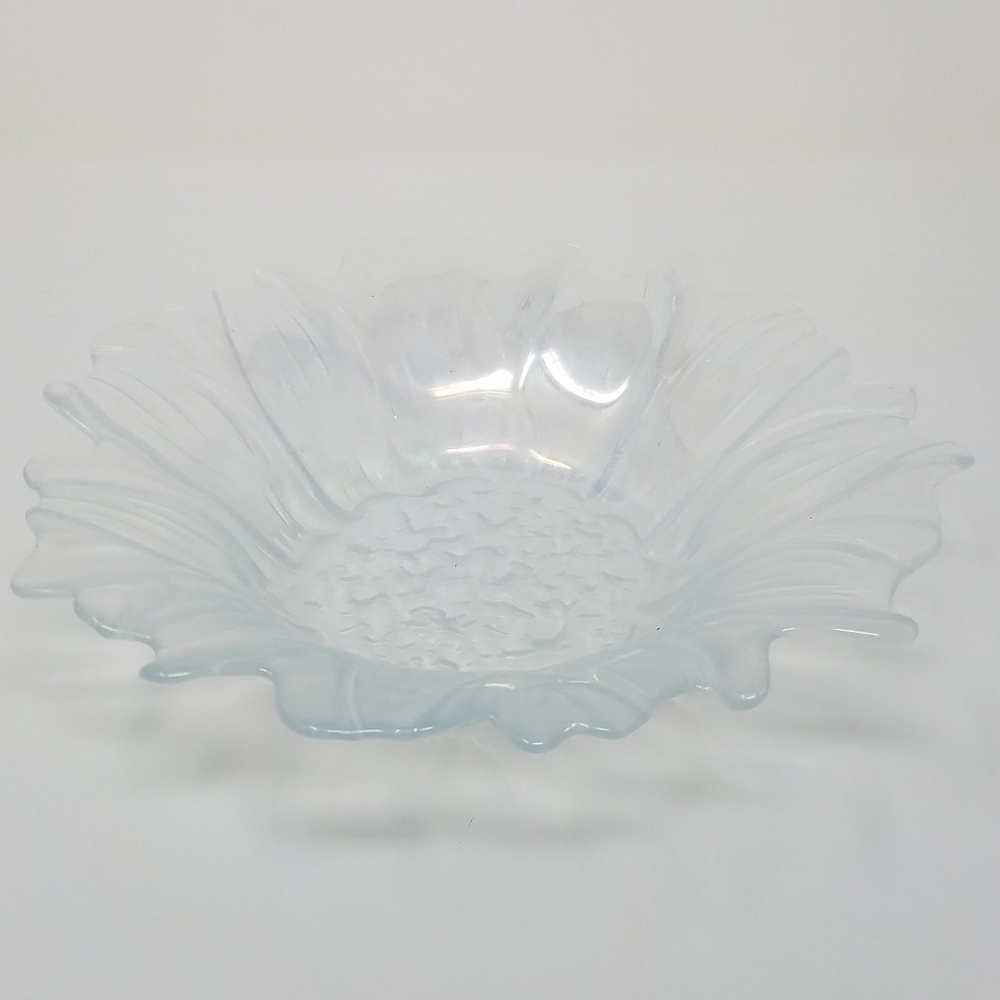 Vintage Clear Iridescent Carnival Glass Art Sunflower Design Bowl Luster Wear
